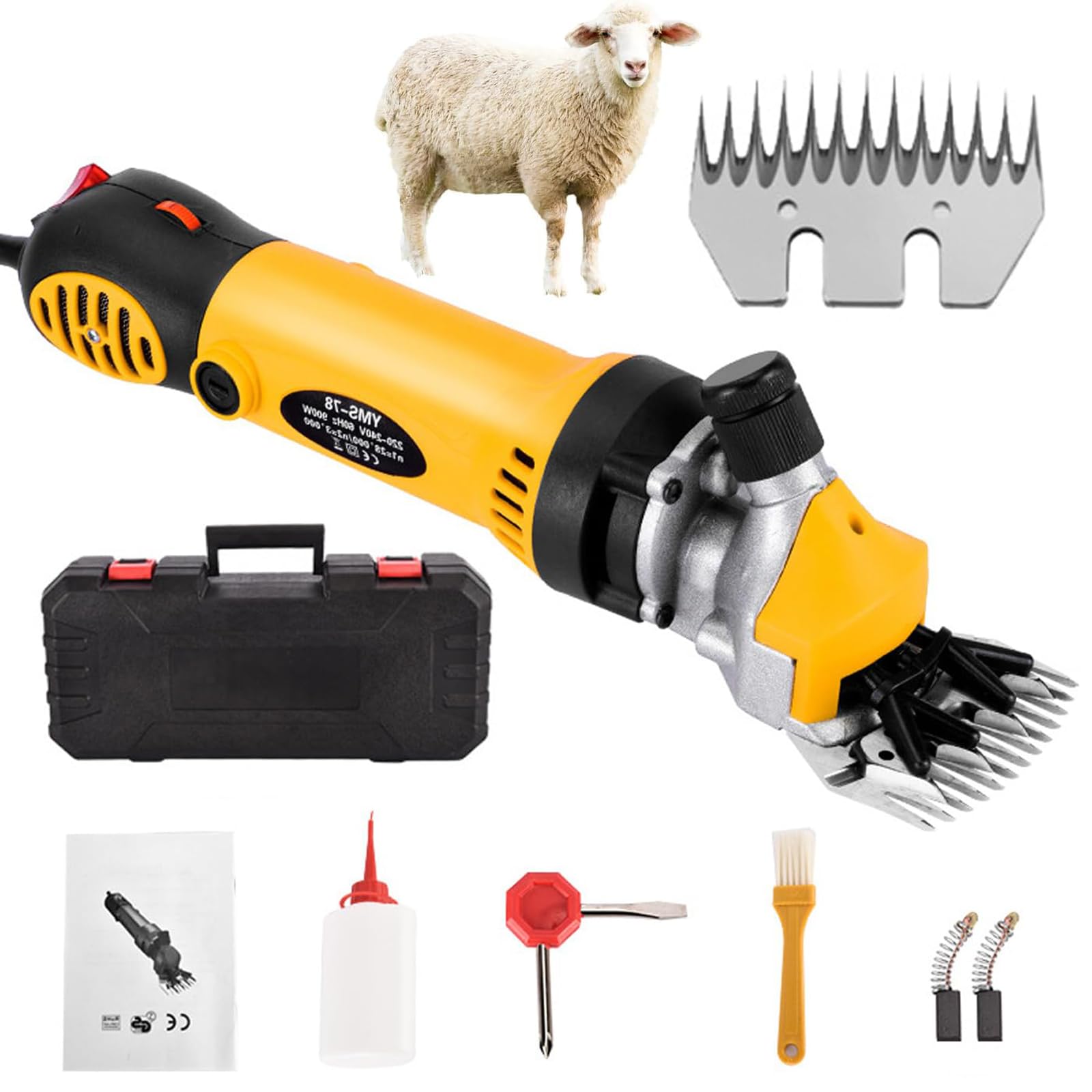 Tosatrice Elettrica Senza Fili Per Pecore, Tosatrice Professionale Per Lana 550w, 6 Velocità Regolabili, 2800r/min Tosatrice Elettrica Per Capre, Alpaca, Bovini E Bestiame yellow