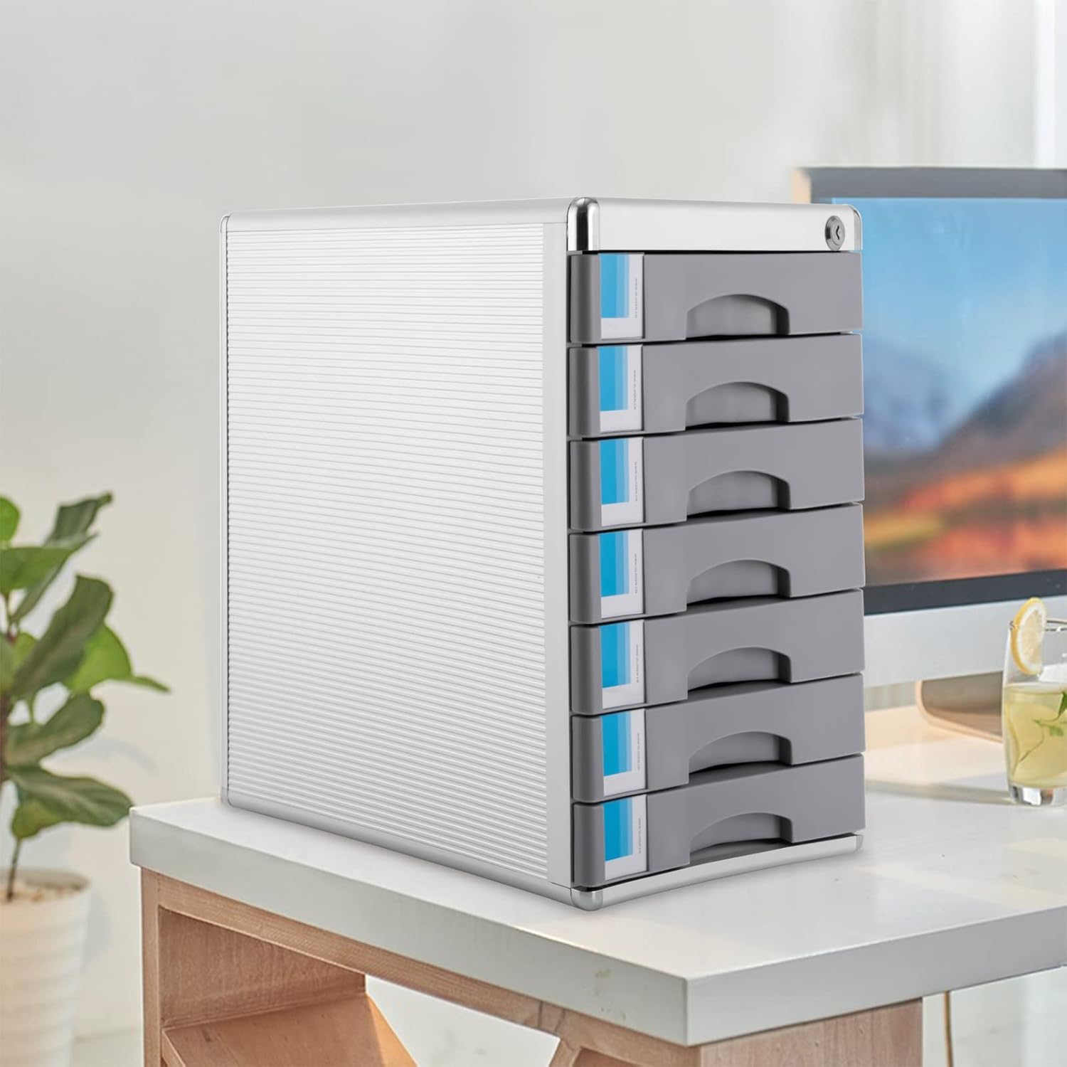 Classeur de Bureau à 7 Niveaux avec Serrure, Organiseur de tiroirs pour la Maison, Le Bureau ou lécole (7layers)