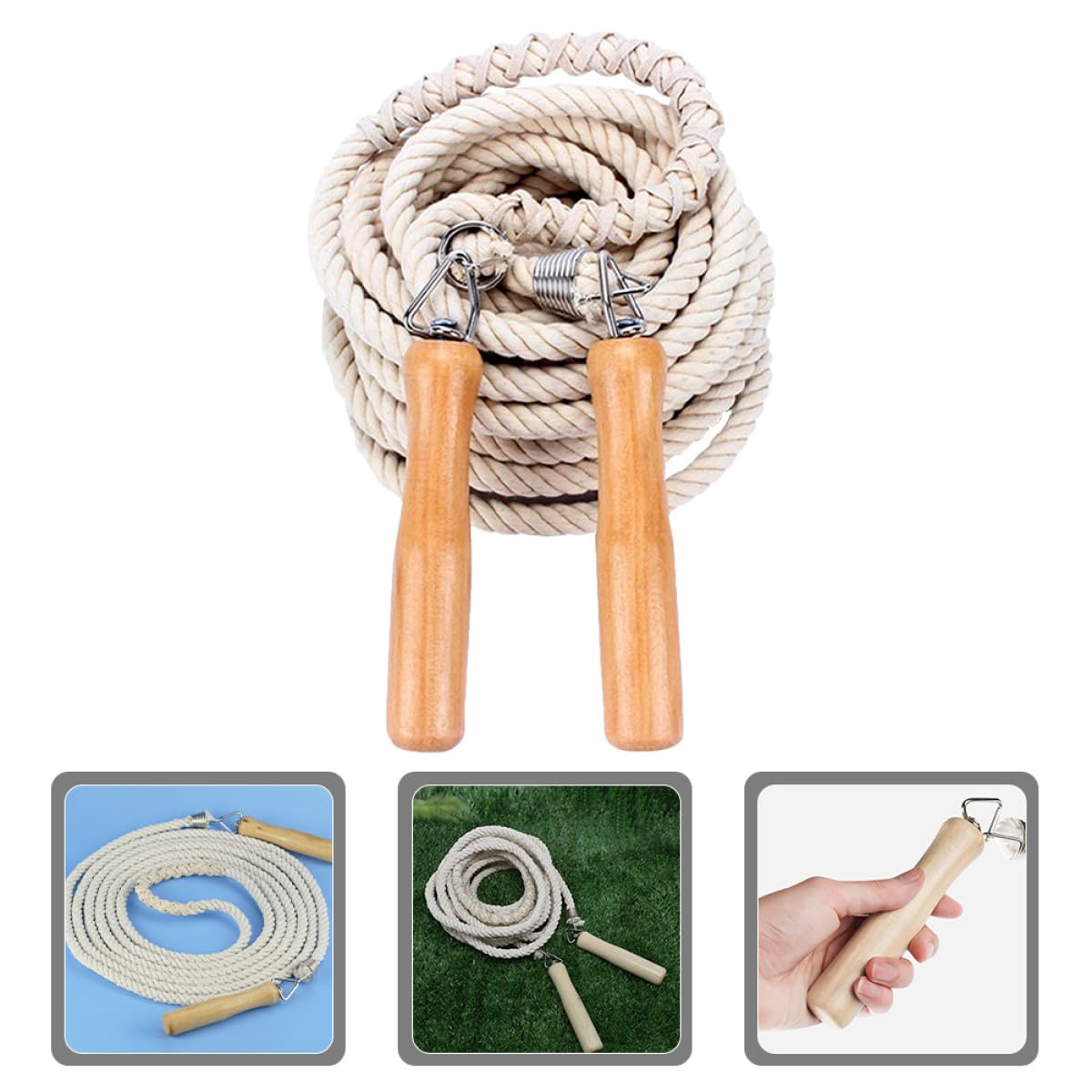 ORFOFE Cuerda para Saltar de Lino Mango de Madera, 7 Metros para 5-7 Personas, Cuerda de Resistencia Grupal para Ejercicio al Aire Libre y Clases de Fitness