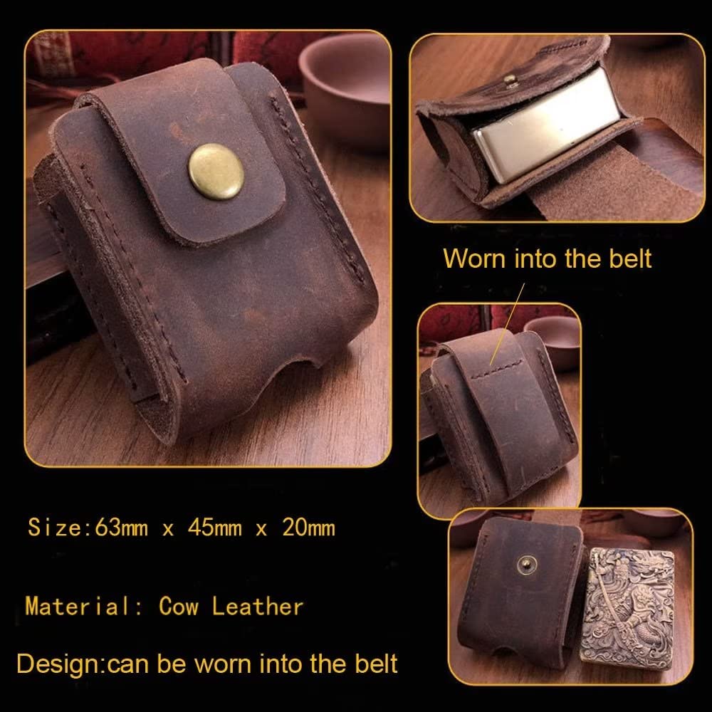 Berfea Custodia protettiva per accendino in vera pelle con cintura più leggera e compatibile con accendino Zippo e altri accendini