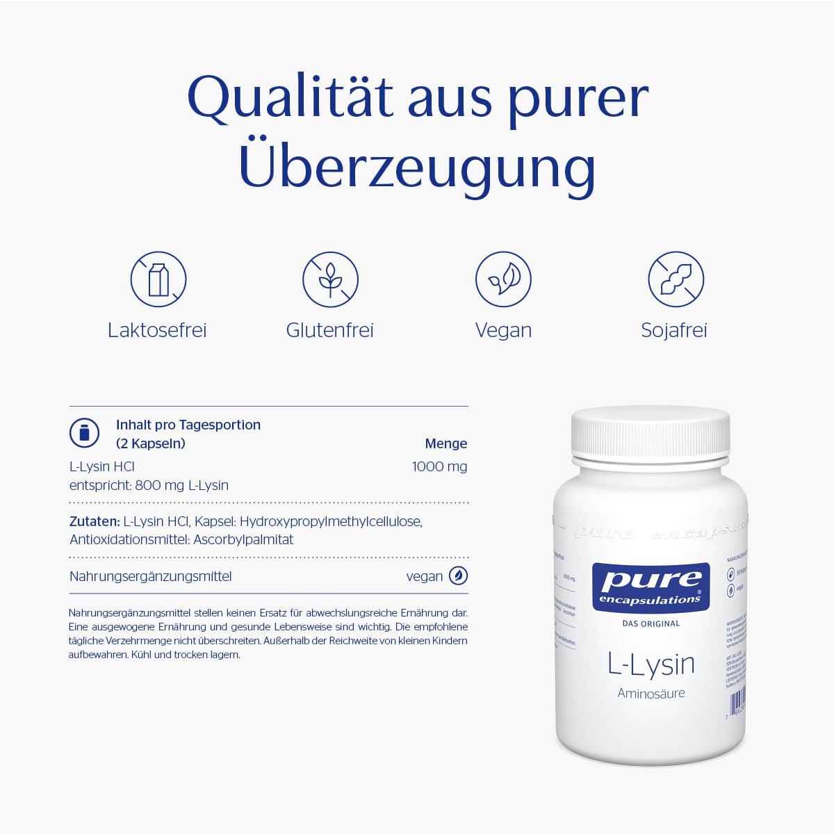 Pure Encapsulations - L-Lysin - Essentielle Aminosäure - Baustein für den Aufbau von Kollagen- 90 Kapseln