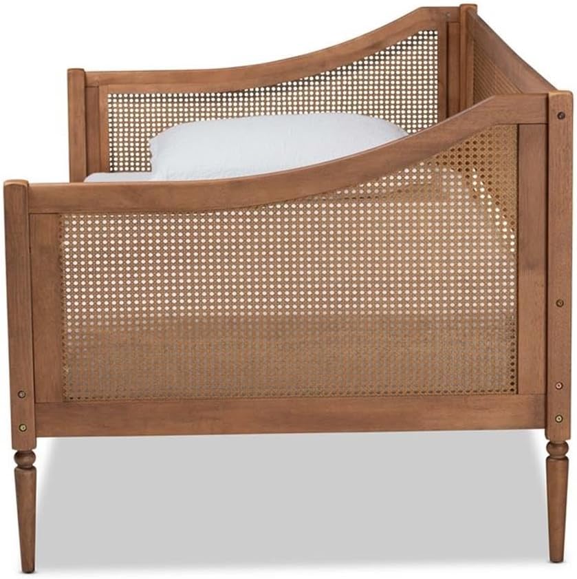 Baxton Studio Ogden Mid-Century Modern Walnut Brown Finished Wood and Synthetic Rattan Twin Size Daybed