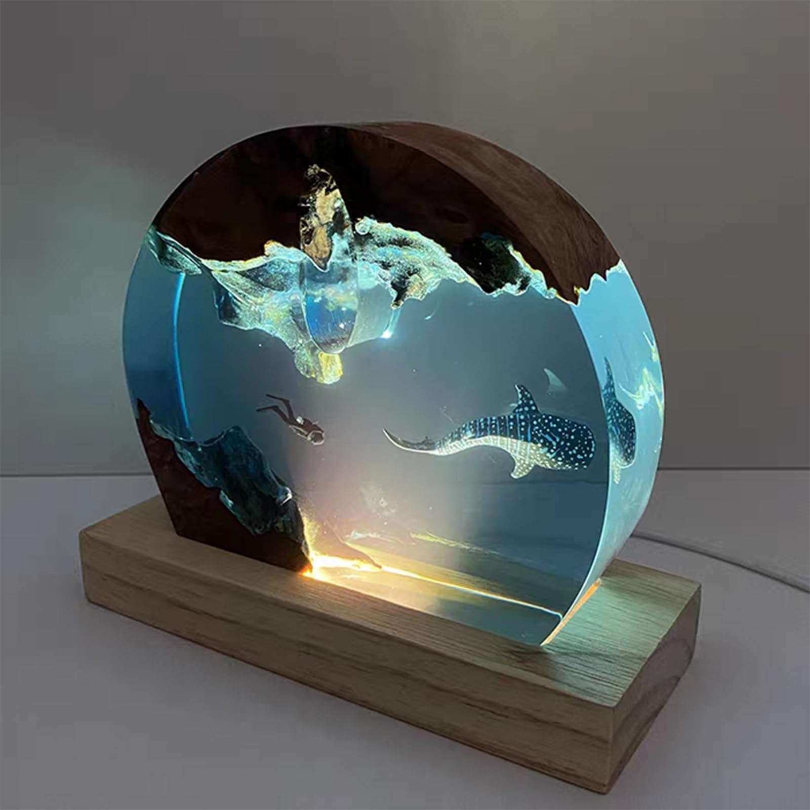 Luce notturna diorama oceano resina legno artigianale | Lampada tavolo epossidica 3D, per amanti dell'oceano