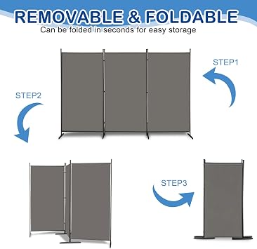 3 Panel Room Divider, 6FT Room Dividers Free Standing, Portable Folding Privacy Screen Wall Room Partition Separator for Living Room, Bedroom, Dining Room, Office, Restaurant, Hospital (Grey)