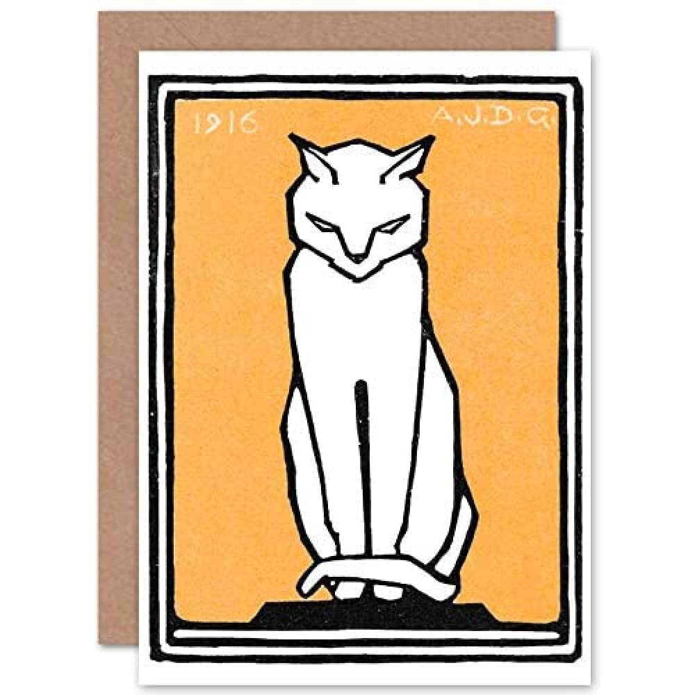 Wee Blue Coo Sitting Cat 1916 Julie De Graag Greeting Card With Envelope Inside Premium Quality