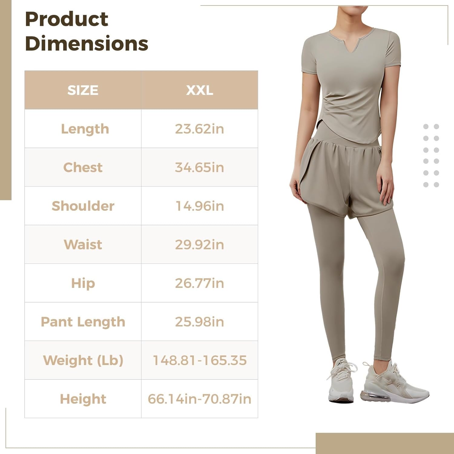 Xxl Black & Khaki 2-Piece Women'S Pilates Set, Breathable, Sweat-Wicking Activewear For Yoga & Running