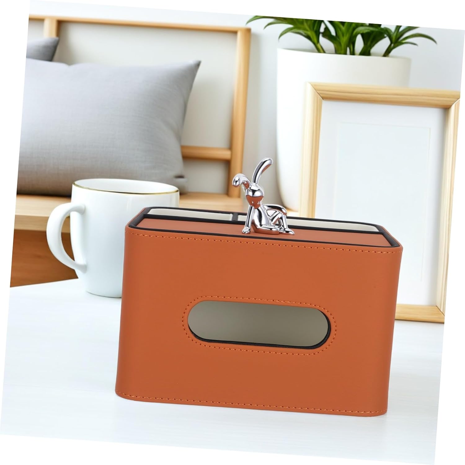 Gadpiparty Pu Leather Tissue Organizer Box with Multi-Functional Storage and Declutter Solution, Rectangular Tissue Box Holder for Bedroom and Living Room, Elegant Orange Design