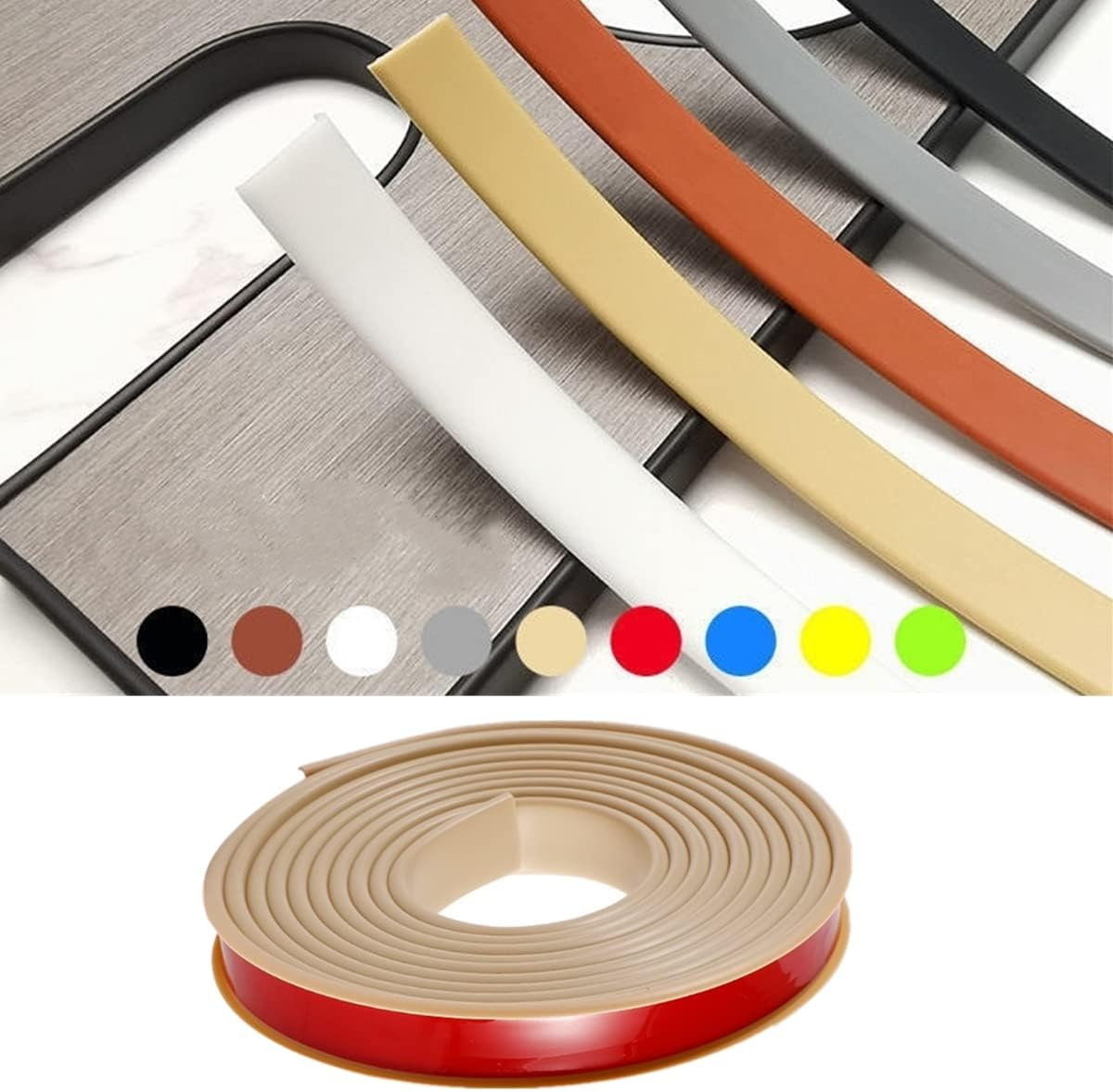 U Shape Flexible Self-Locking Veneer Edge Banding, Plywood Edge Banding Strips, for Countertop Table Cabinets Chairs Shelves Restoration,Soft Silica Gel Countertop Edge Tr (5m×40mm,Khaki)