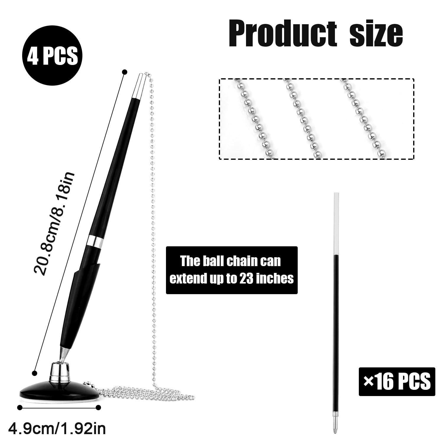LUTER 4-Piece Pen Set including Chain, Black Counter Pen with 16 Refills for Home Office, 20 count (Pack of 1) - Image 2