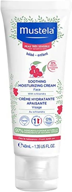 Mustela Baby Soothing Moisturizing Cream - Face Moisturizer for Very Sensitive Skin - with Natural Avocado & Schizandra Berry - Fragrance-Free - 1.35 fl. oz.