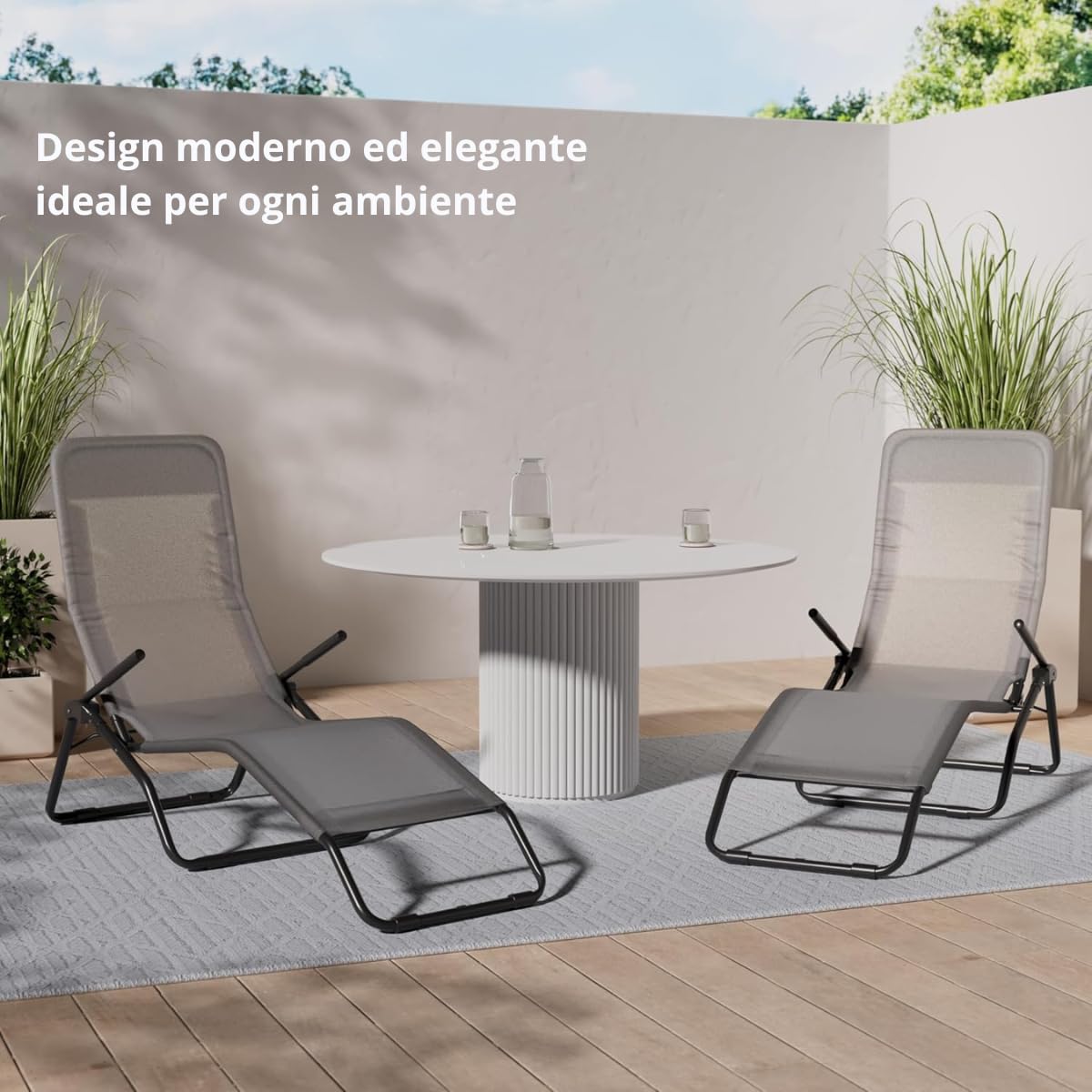 Tomaino -Lettino Reclinabile Da giardino, Migliora Circolazione Del Sangue - Sdraio Basculante Prendi Sole Per Esterno Terrazzo Relax Piscina (grigio)