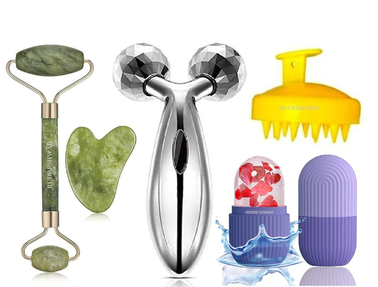 RUDRESHWAR 100% Natural Jade Roller With Gau sha Stone, 3D Roller Massager, Head Scalp Shamppoo Massager Brush, Ice Roller, Face Massager (Multi Color) (B0C7J54YGZ) Amazon Price History, Amazon Price Tracker