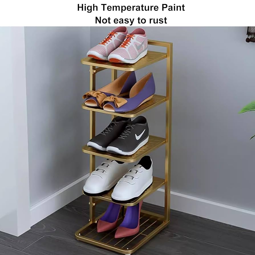 Seville Classics Sturdy Freestanding Storage Shelf For Bedroom, Closet, Entryway, Dorm Room Organizer, Stackable Metal 3-Tier 2" Resin Slat Shoe Rack, Light Oak