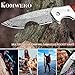 KOMWERO Damascus Pocket Knife, Sharp Damascus Steel Knife with Core VG10 Steel Blade Wood Handle, Folding Knife with Clip for Men Hunting, 60 HRC