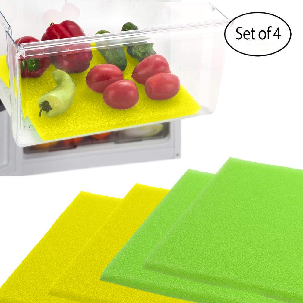 DualplexFruit & Veggie Life Extender Liner for Fridge Refrigerator Drawers 4 Pack Includes 2 Yellow 2 Green - Extends The Life of Your Produce Stays Fresh & Prevents Spoilage, 12 X 15 Inches