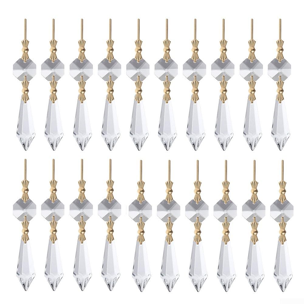 Juego de 20 candelabros transparentes en forma de lágrima para cristales con clips para colgar para añadir elementos y brillo de luz a los accesorios de iluminación (transparente)