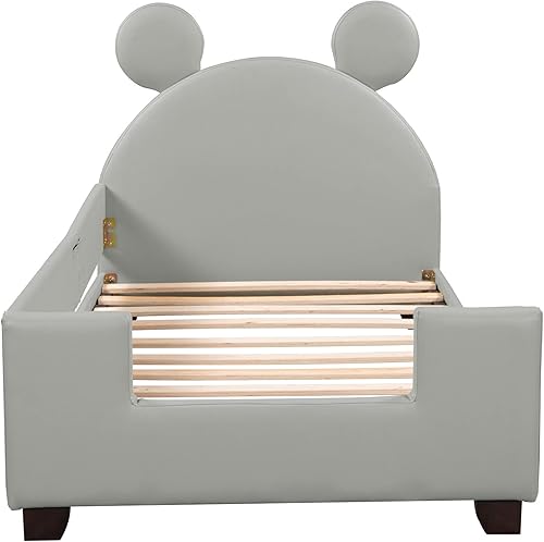 Miniatura 5 de CNANXU Sofá cama tapizado de tamaño individual con orejas de conejoorejas de ratón, marcos de cama de tamaño individual para niños, niñas,