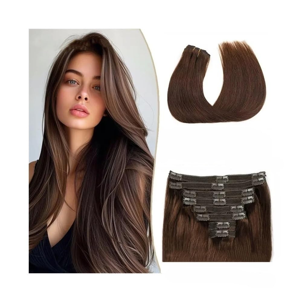 Przedłużanie włosów Ludzkie włosy doczepiane 120 g/zestaw klip w brazylijski ludzki włos proste remy klipsem 16-26 cali 8 szt(Dark Brown,18inches 120g)
