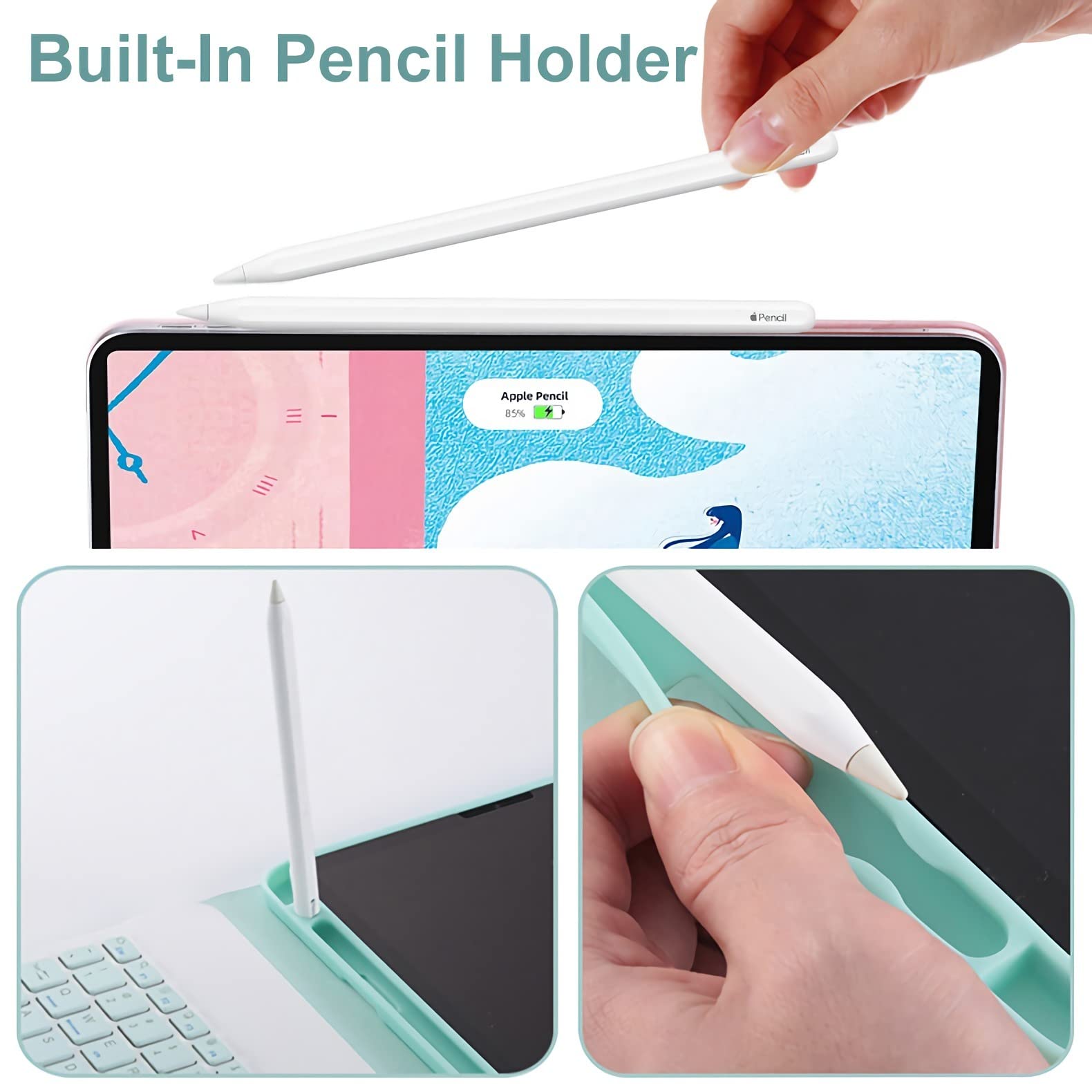 Coque Clavier Ipad Clavier Bluetooth Pour IPad Pro 12.9 - Coque Magnétique Détachable - Vert Foncé - Compatible 3/4/5/6 Gen Clavier Détachable Qwerty