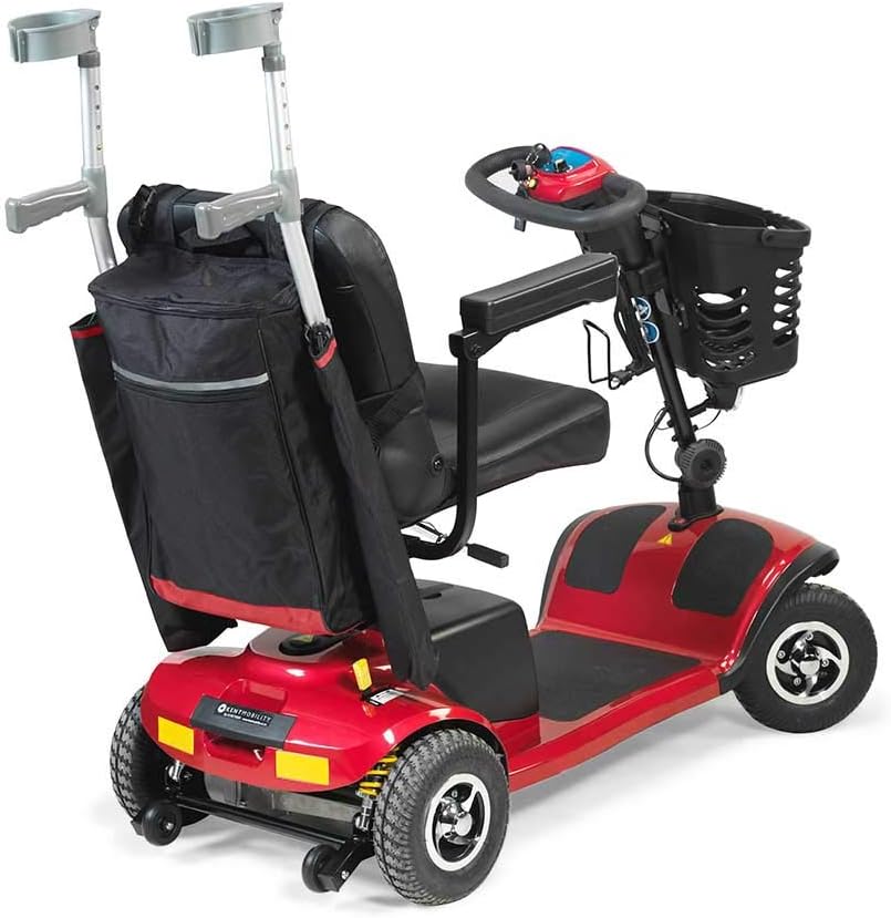 NRS Healthcare Wheelyscooter bag on a scooter with crutches