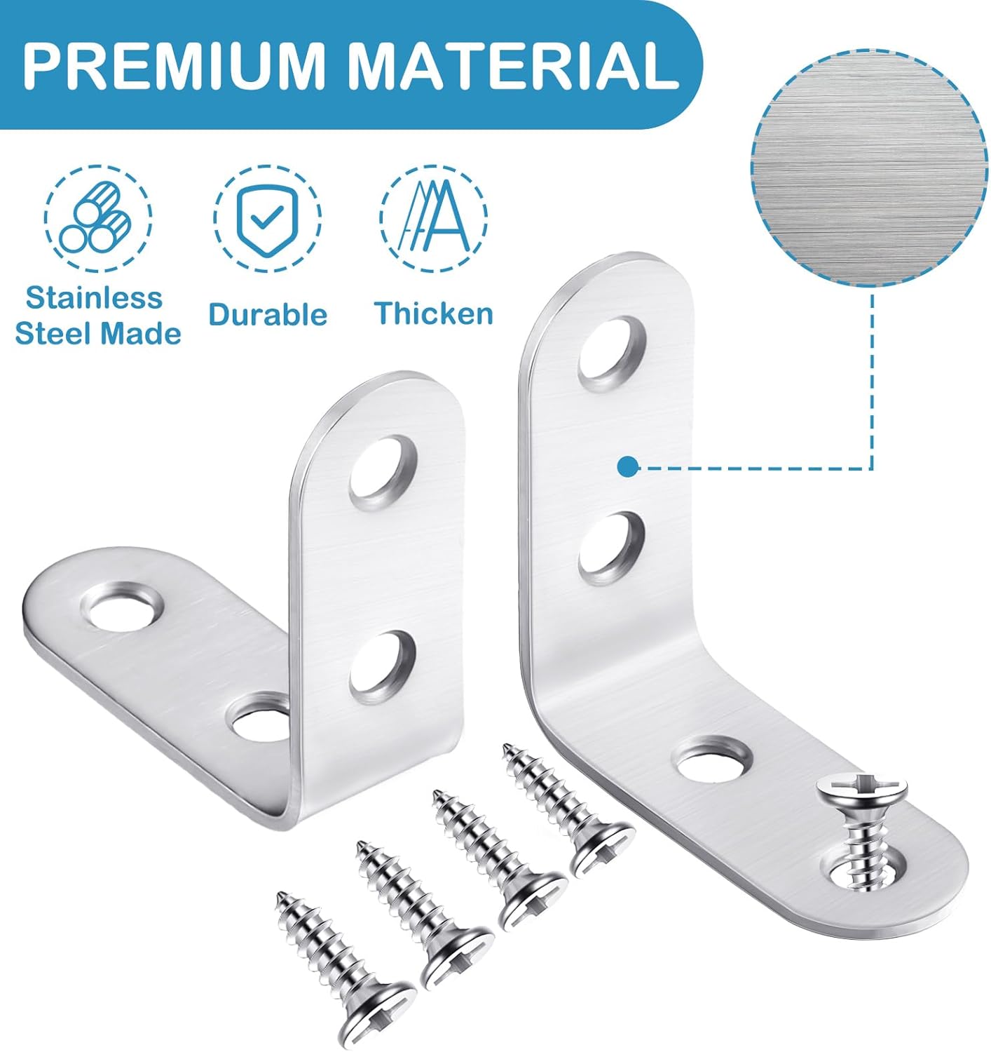 Pelopy 100 Pcs L Shaped Bracket Corner Brace Stainless Steel 90 Degree Corner Brace Heavy Duty Right Angle Bracket for Wood Furniture Chair Drawer Cabinet with Screws (1.57 x 1.57 Inch)