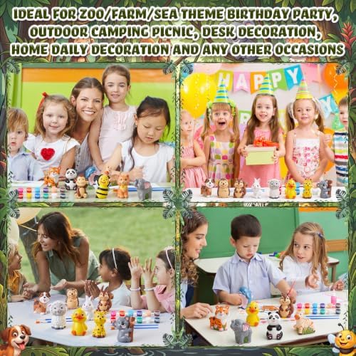 Reallnaive 16 Pack Woodland Animal Paint Your Own Ceramic Figurines, 3.9" Unpainted Animal DIY Arts and Crafts Plaster Kit with Paints & Brushes for Party Favors Birthday Gifts Desk Decor — view 6