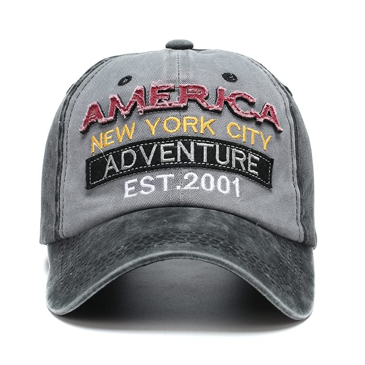 FASHOLICAdjustable America Denim Cotton Breathable One Size Baseball Cap for Men and Women