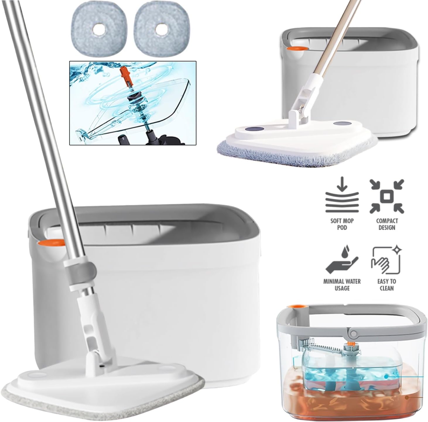 Natural Guest Mop for Floor Cleaning - High-speed Turbine Effortless Dirt Separation - Visual Dehydration Indicator - Ultra-Fine Fiber Cloth for Super