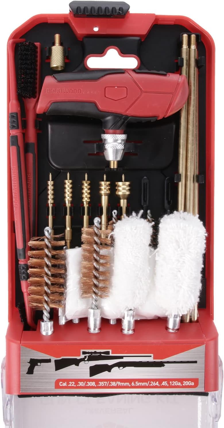 Birchwood Casey Universal Gun Cleaning Kit | Durable Versatile Gun Maintenance Cleaning Tools Set of 22 | Brushes, Mops, Jags, Patches, Rod, T-Handle, Magnetic Strip & Case Included