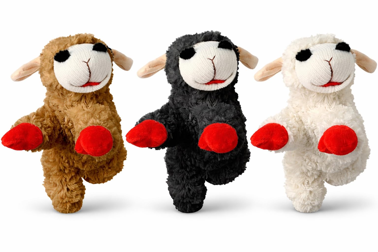 Multipet Mini Lamb Chop 6" Bundle Small Dog Toys | White, Black & Brown | Lambchop Squeaker Dog Pet Toy 6" Plush | Small | 3-Pack | Officially Licensed