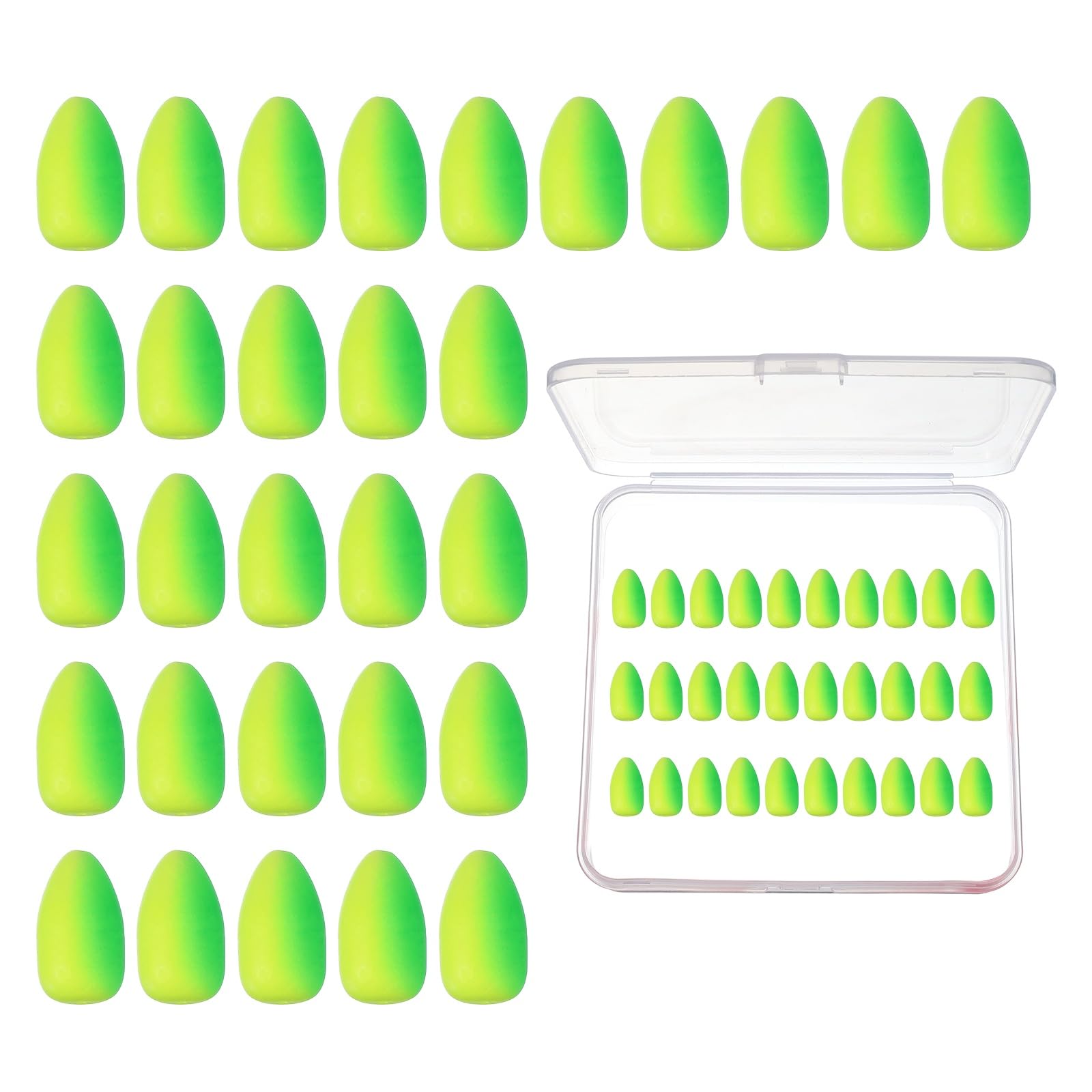 YELARXI Fishing Foam Floats, Snell Fishing Rig Floats Strike Indicators with Clear Tackle Box, 0.4" D x 0.6" H for Perch Carp Bass Fishing Corks Saltwater Freshwater (30 Pack, Green/Yellow)