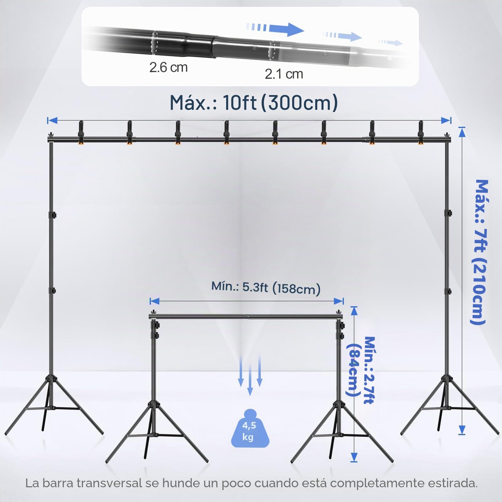 EMART Soporte Fondo Fotográfico 2mx3m, Kit de Sistema de Soporte de Fondo Ajustable con 8 Pinzas y 2 Bolsas de Arena para Retrato, Fotografía de Productos y Grabación de Video