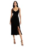 Womens Stretch Velvet Draped Strap Dress with Slit