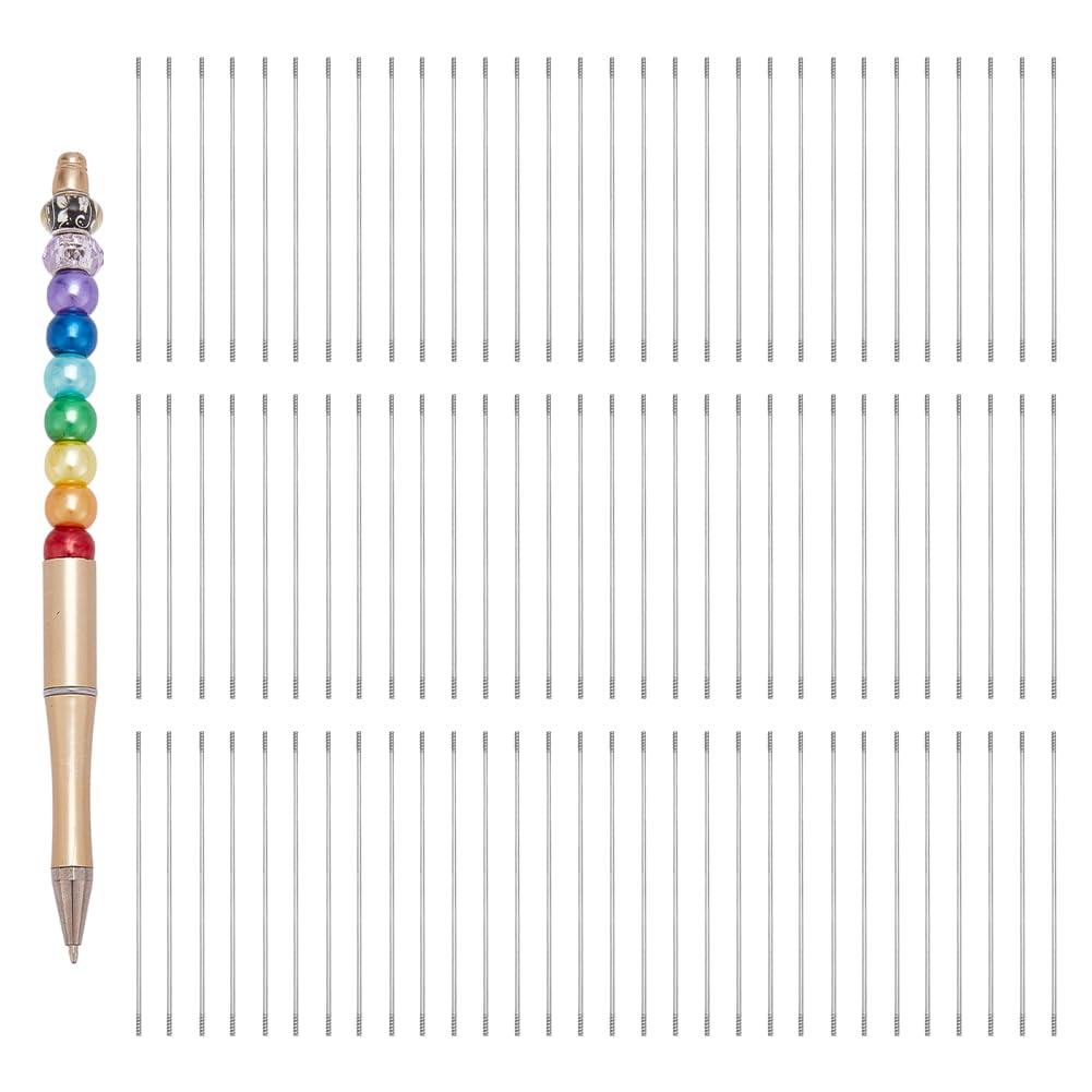 FINGERINSPIRE 100 PCS Metal Blank Bars for Beadable Pens 97mm x 1.8mm 304 Stainless Steel Pen Rods, DIY Ballpoint Pen Refill Replacement Parts for Crafting Beaded Pens - with Plastic Storage Box