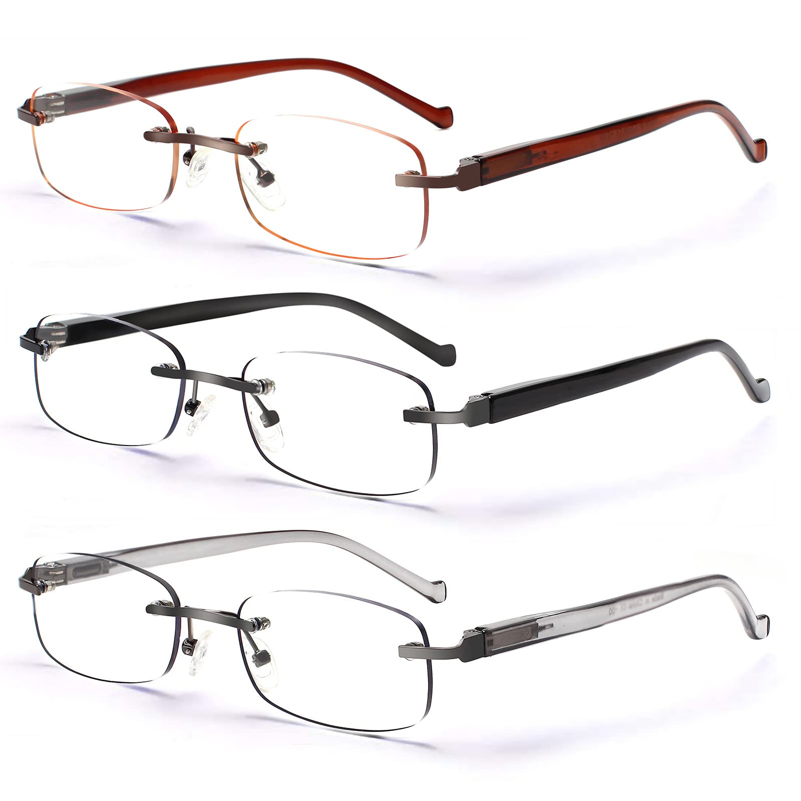 JOSCHOO 3-Pack Rimless Computer Reading Glasses Lightweight Spring Hinge Blue Light Blocking Readers for Women Men