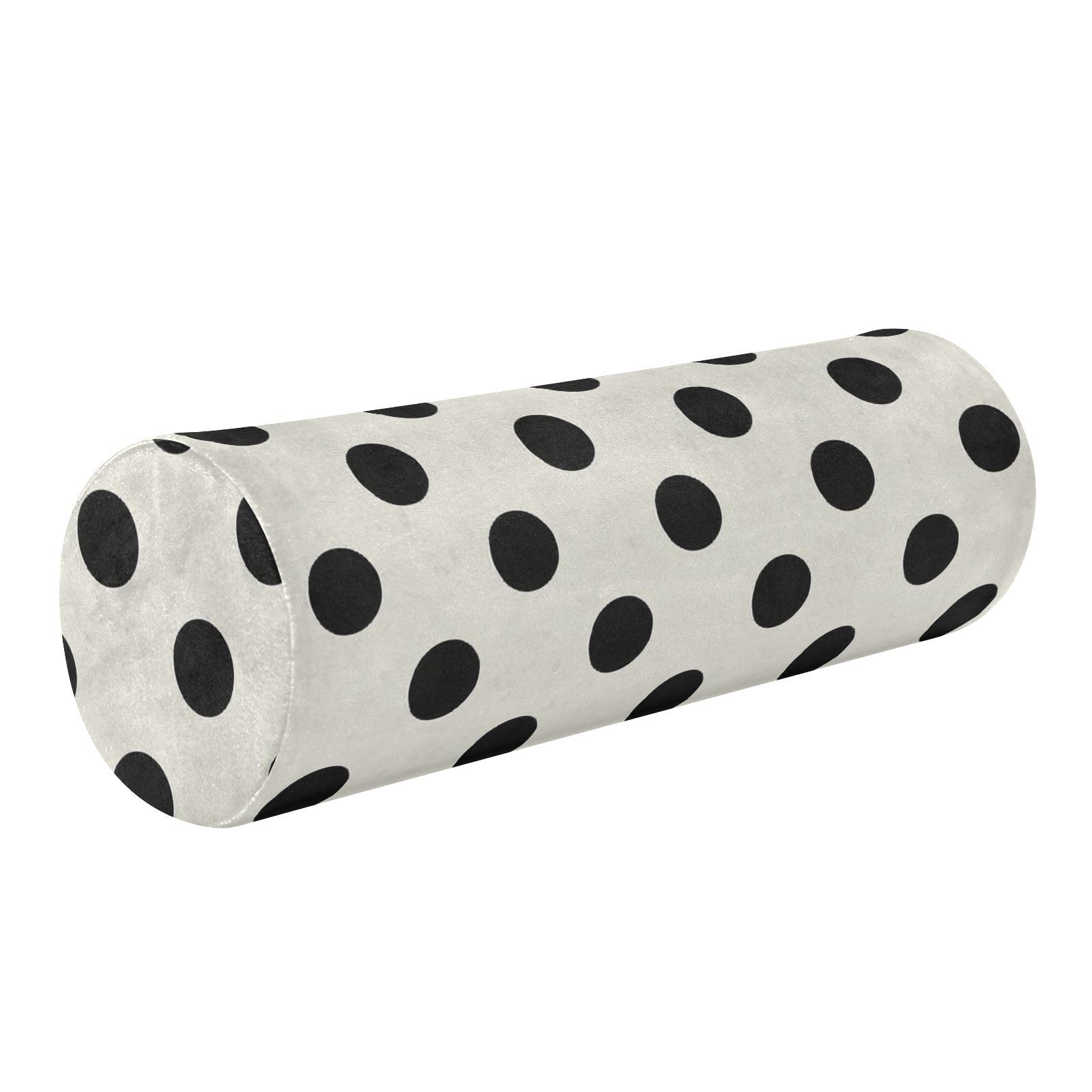 miaozhen Trendy Polka Dot Black Beige Neck Roll Pillow Case Cover Round Pillows for Sleeping almohada para cervicales y Cuello 5.5''x17''