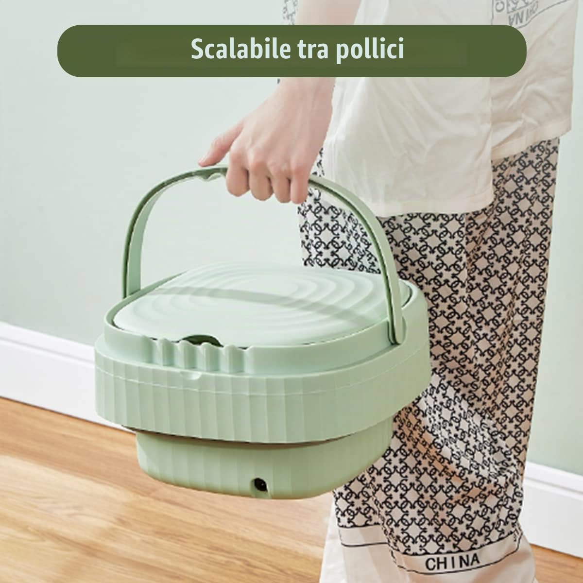Lavatrice Portatile da 6 Litri, Mini Lavatrice Pieghevole a Tre Funzioni, Pulizia Profonda Blu, Rotazione a Forma di S per Vestiti per Bambini Calzini Lingerie Dormitorio da Viaggio per Camper(Verde)