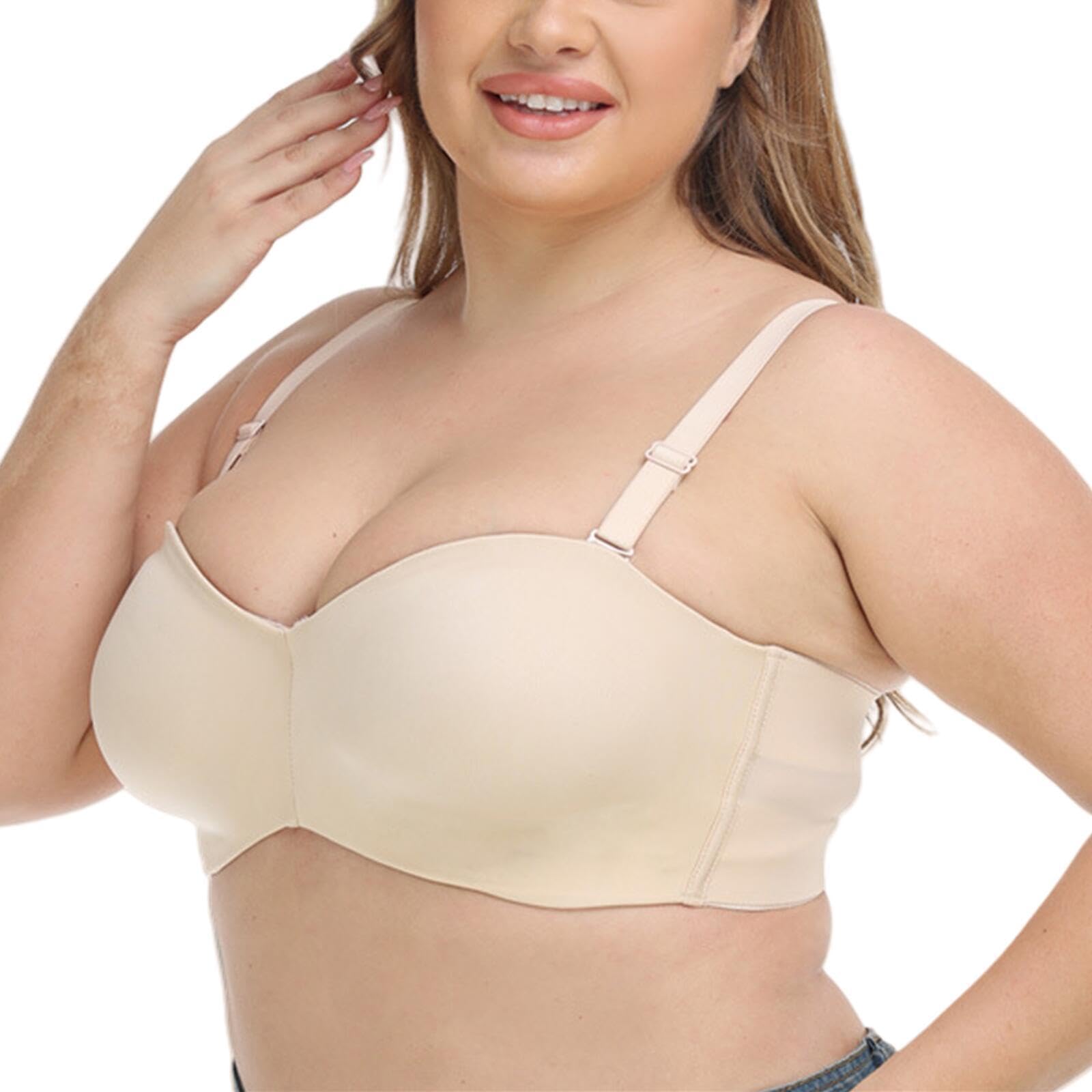 YUYUCH Women's Strapless Bra Underwired Full Coverage Removable Strap Bra Push Up Invisible Smoothing Bra Skin