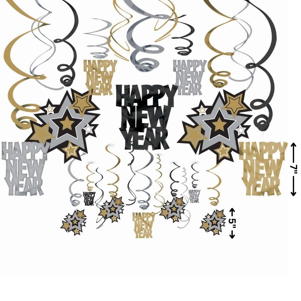 Amscan 679985 - 30 Deko-Spiralen Happy New Year, Silvester, Dekoration