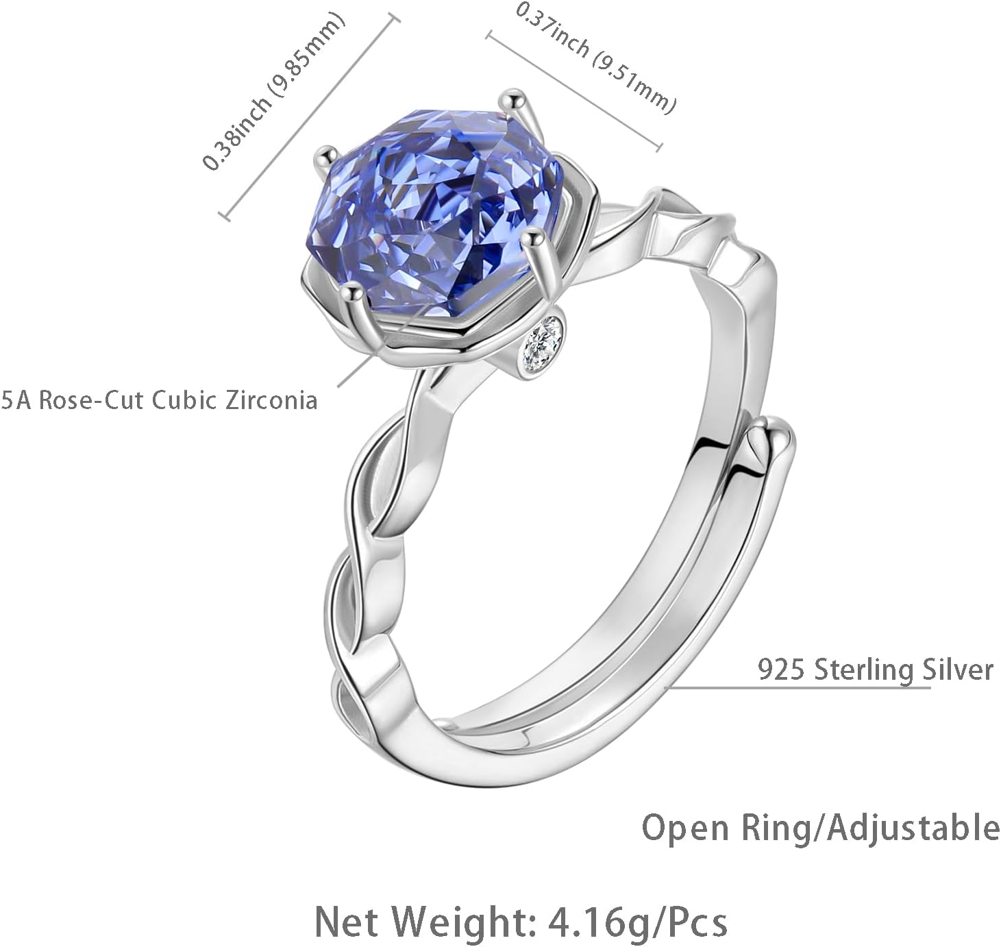 Aurora Tears Birthstone Rose Ring - 925 Sterling Silver Rose Cut Cubic Zirconia Flower Adjustable Ring Anniversary Engagement Promise Ring Birthday Jewelry Gift for Women Wife Mom Daughter - Image 4