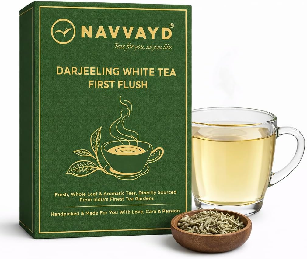 Navvayd Darjeeling First Flush Flavorful White Tea (100 Gm, 50 Cups) | Loose Leaf