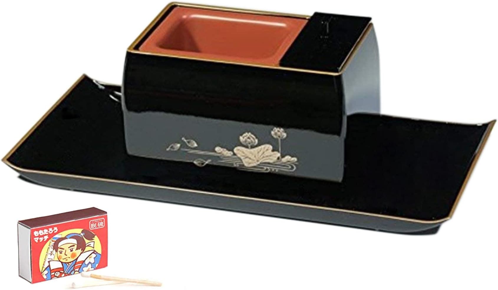 Yamako Buddhist Altar Fittings Utensil Burning Incense Black/Golden Lotus