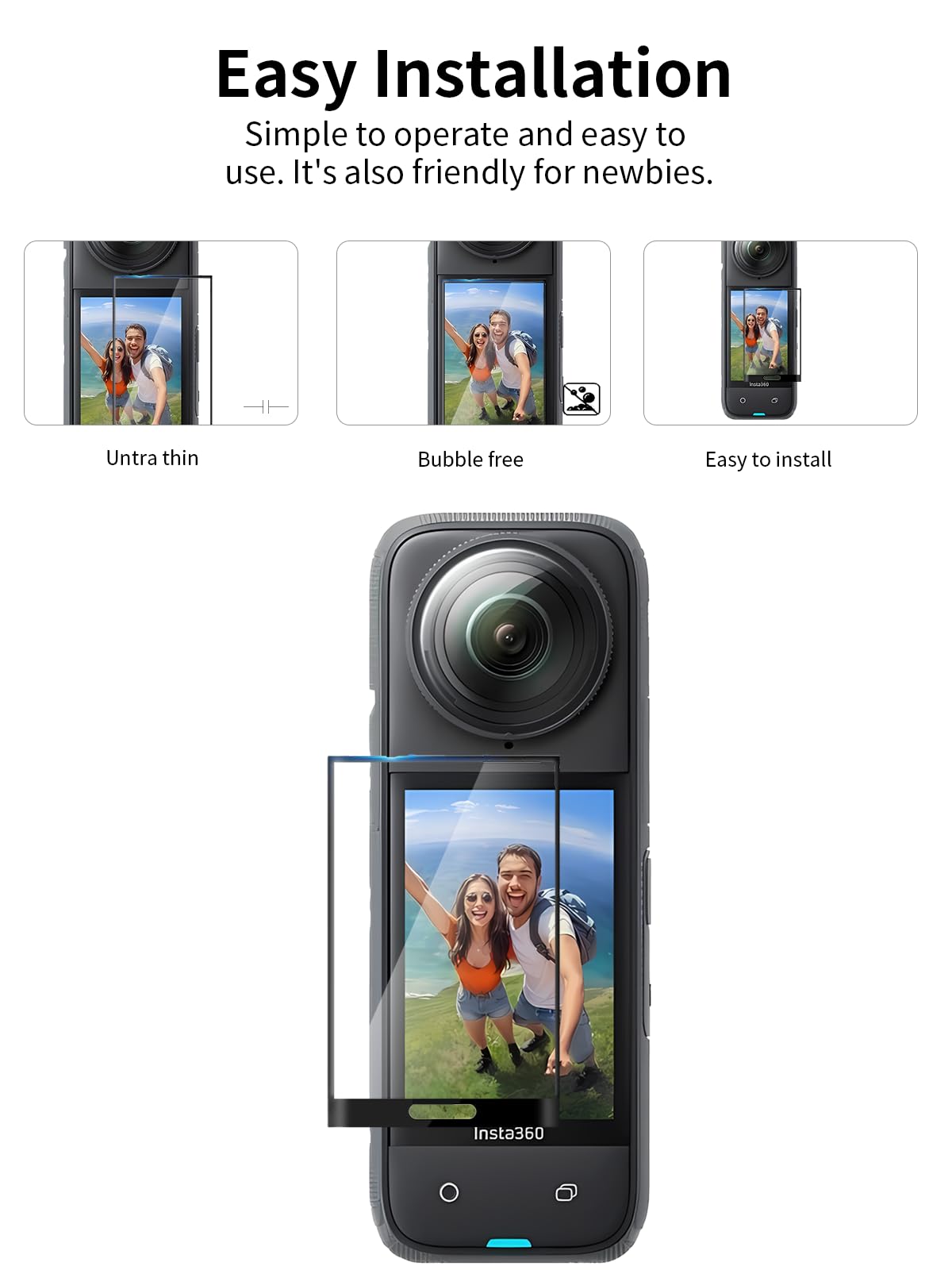 Do Insta360 X5 folia ochronna na ekran ze szkła hartowanego – wysoka przejrzystość, bez pęcherzyków powietrza, odporna na zarysowania, odciski palców (zestaw 3 szt.)