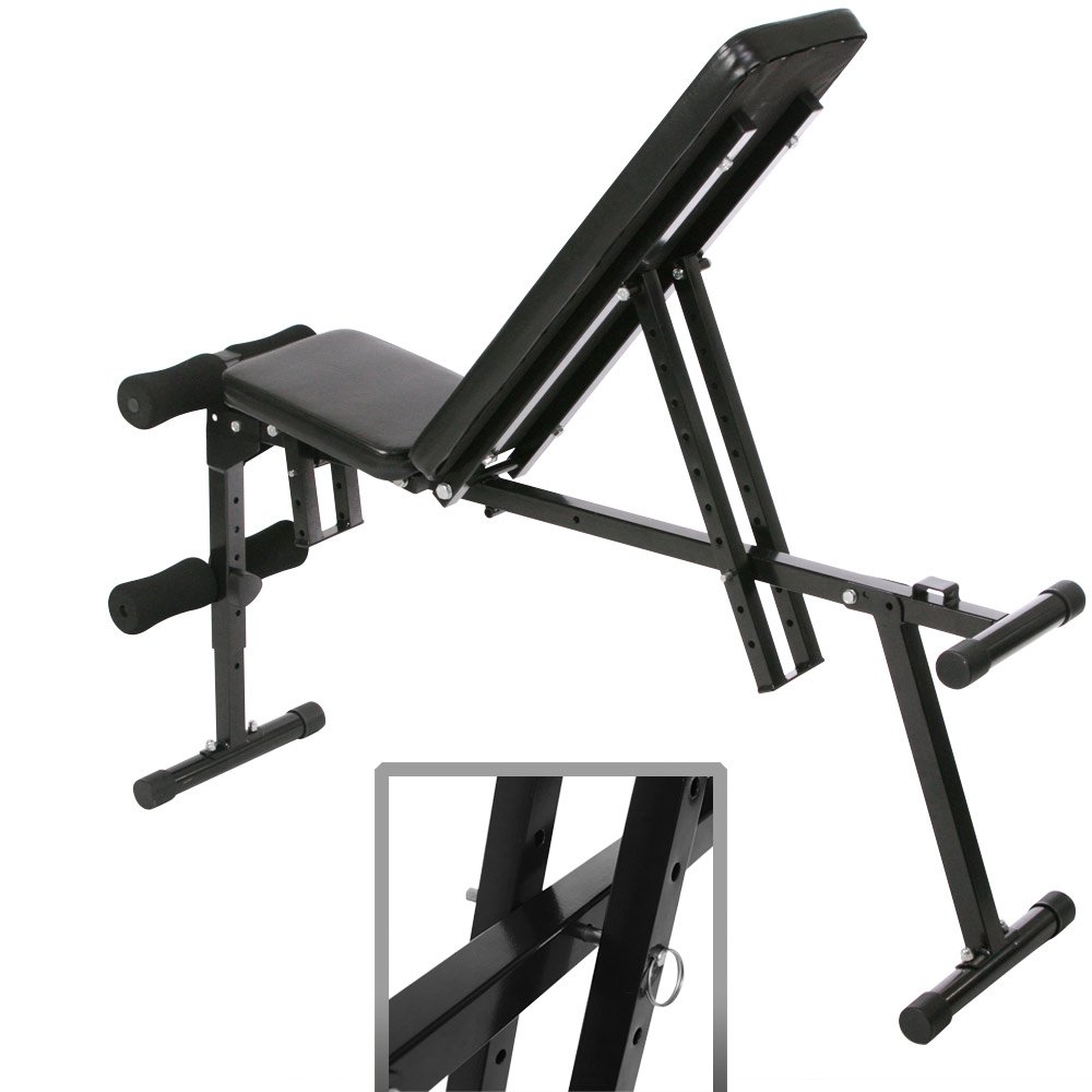 Physionics® Banco Musculación - Plegable & Ajustable (Respaldo 9 Posiciones, Asiento en 3), Soporte para Piernas, Carga Máx 240kg - Fitness, Gimnasio