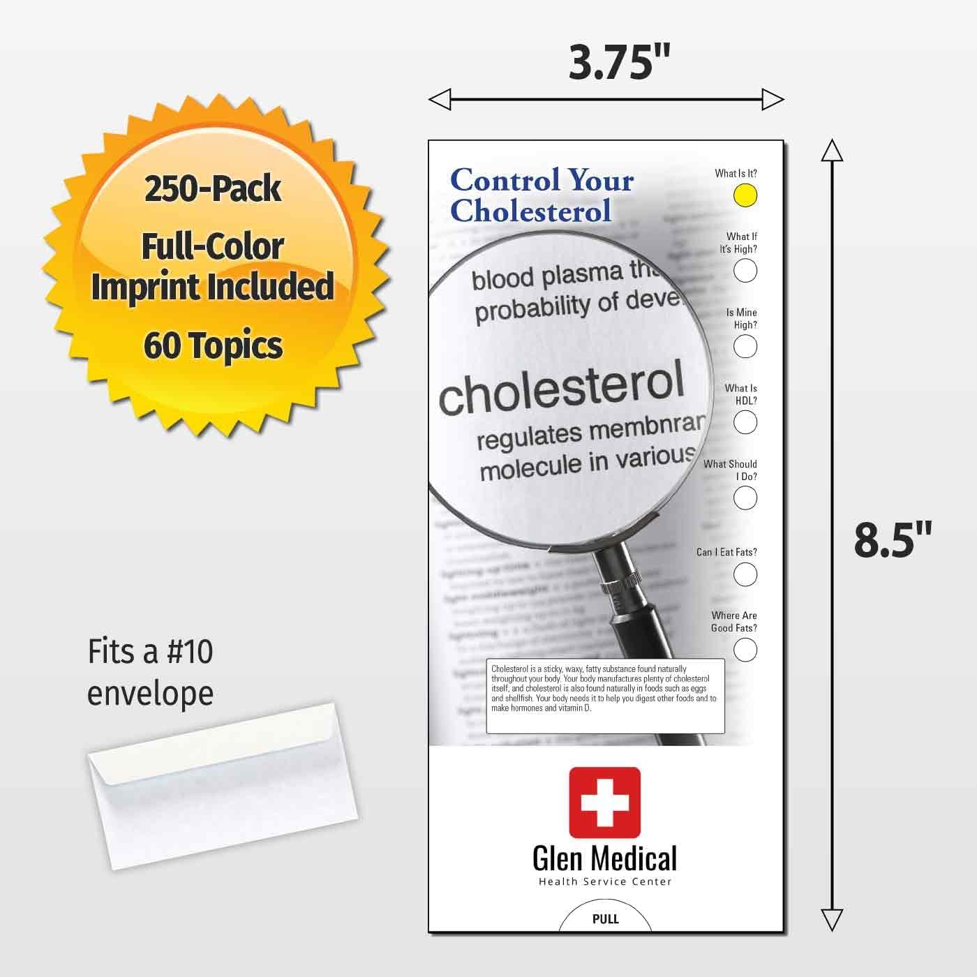 ZOCO – Control Your Cholesterol Slide Charts – Pack of 250 – Custom Logo & Text – HDL/LDL Patient Education Handouts for Clinics, Doctors & Pharmacies – 3.75 x 8.5 Inches