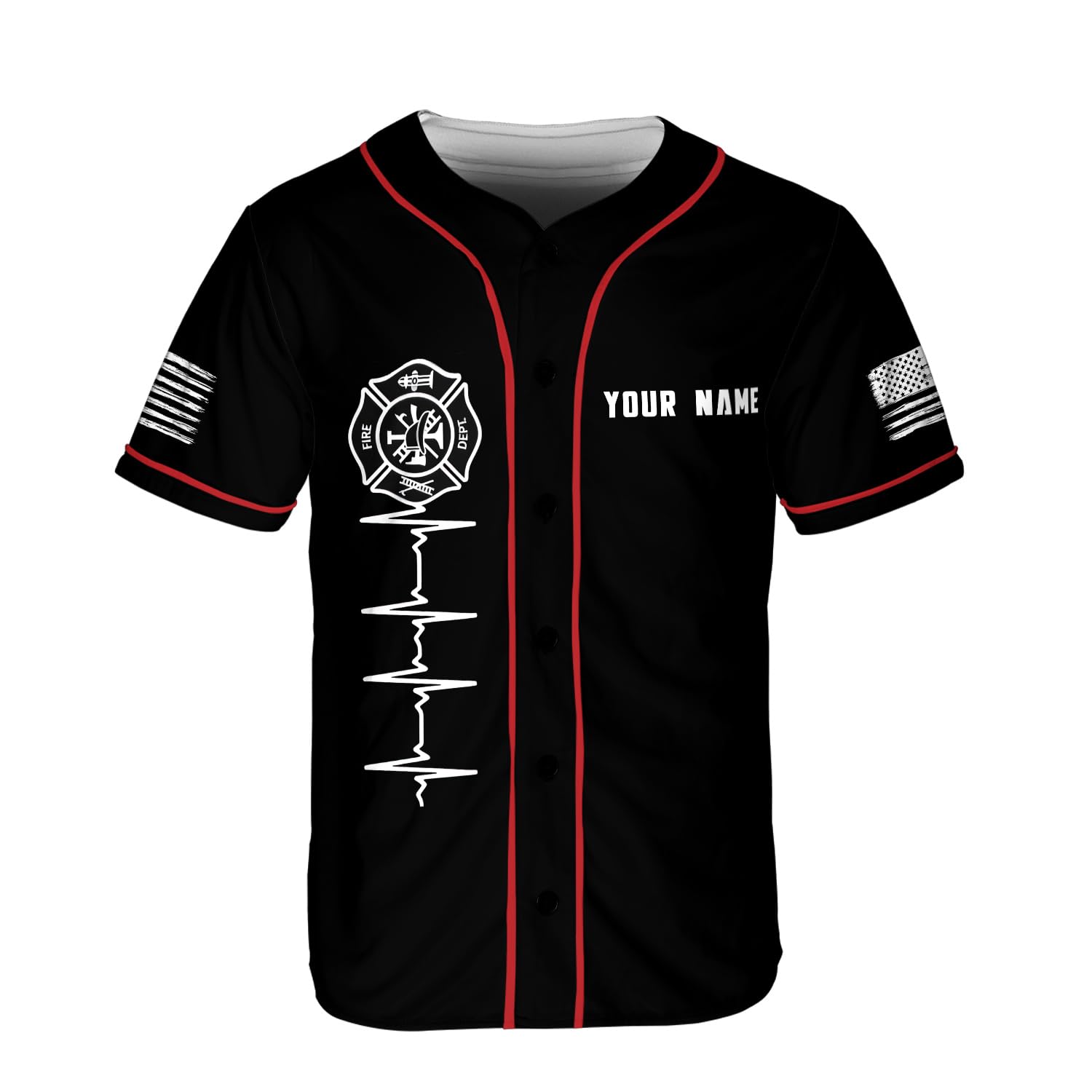 Podagree Personalized Firefighter Baseball Jersey, Custom Name Fire Man Firefighter Pride Thin Red Flag for Men and Women (FF4)