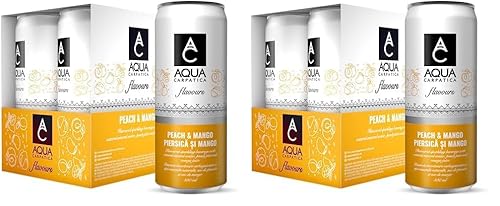 AQUA Carpatica Sparkling Flavours Mango & Peach 330ml x 4 - Natural Fruit Juice Infused Sparkling Water, No Added Sugar, Naturally Alkaline, Sweetened with Agave Syrup, Rich in Minerals (Pack of 2)