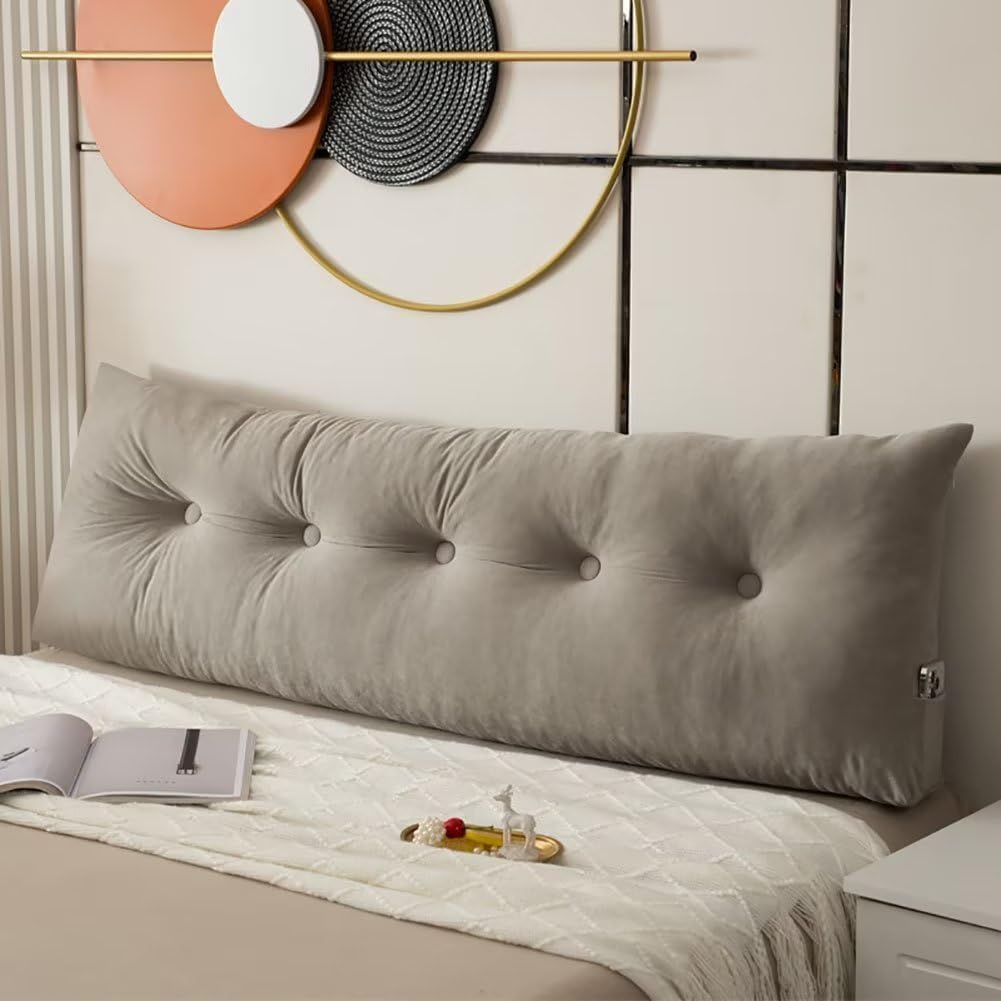 GeRRiT Cuscino per Schienale da Letto, Cuscino a Cuneo per Testiera in Formato Twin/King/Queen per Seduta sul Letto con Tasca Laterale, Cuscino Lungo di Supporto Dorsale (Grigio, 150x40x12cm)