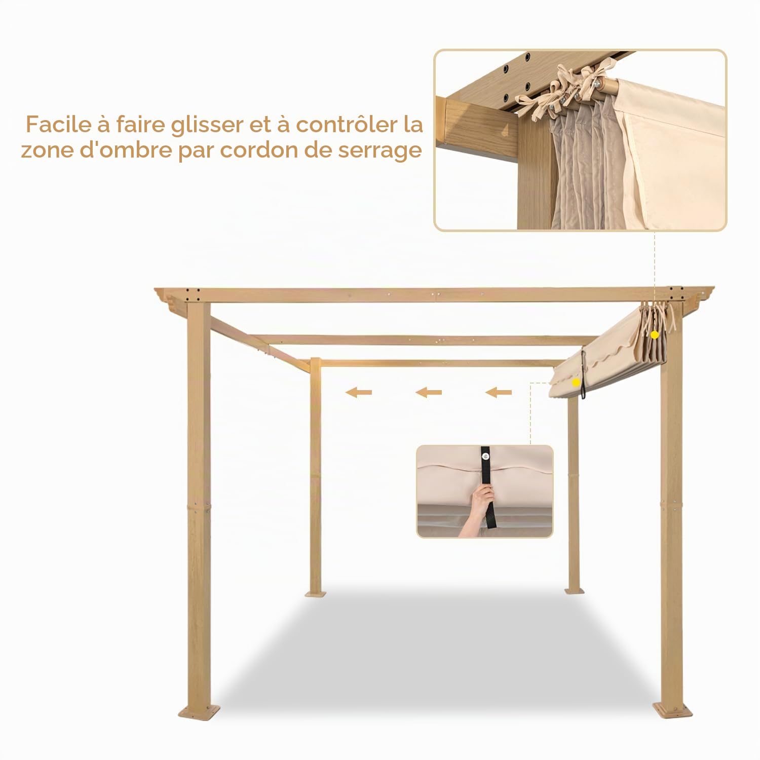 Angel Living 3 x 3 m Pergola en Aluminium, Coulissant rétractable, Tissu en Polyester de Haute densité, Hydrofuge et résistant aux Rayons UV, abri de Jardin pour Jardin, terrasse Beige