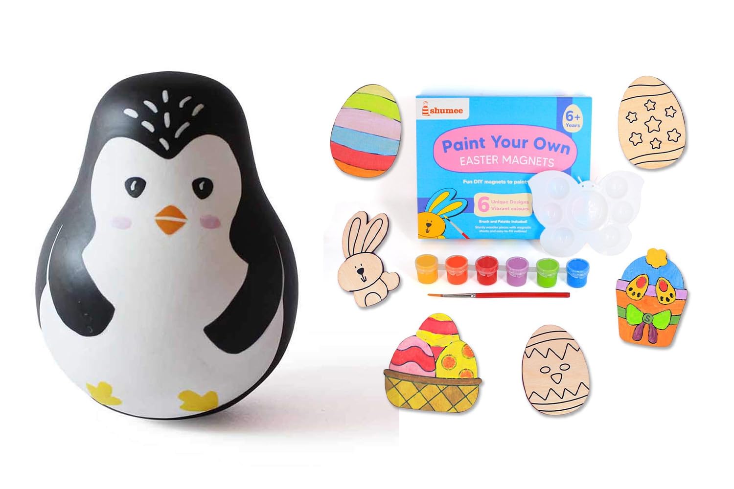 ShumeeWooden Pain Your Own Magnet & Penguin Wobbler Combo